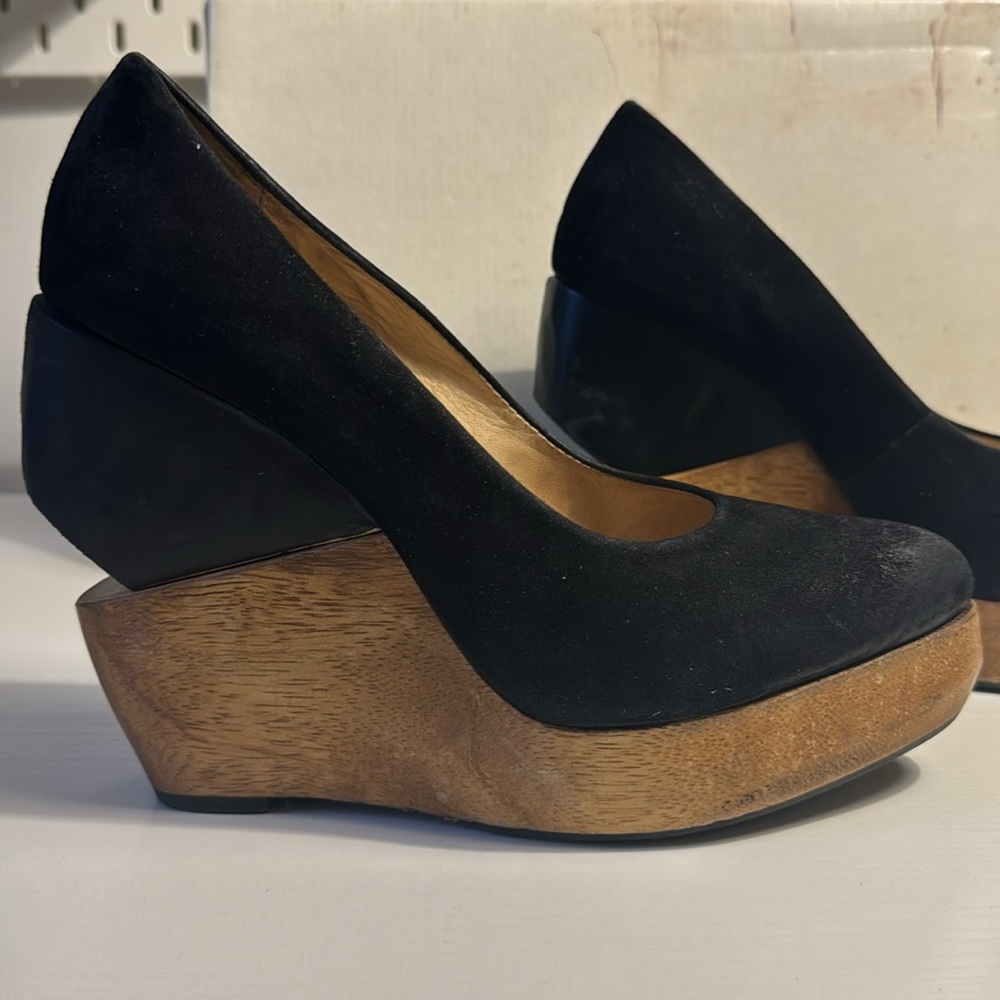 All Saints 39 Wood and Suede Wedge